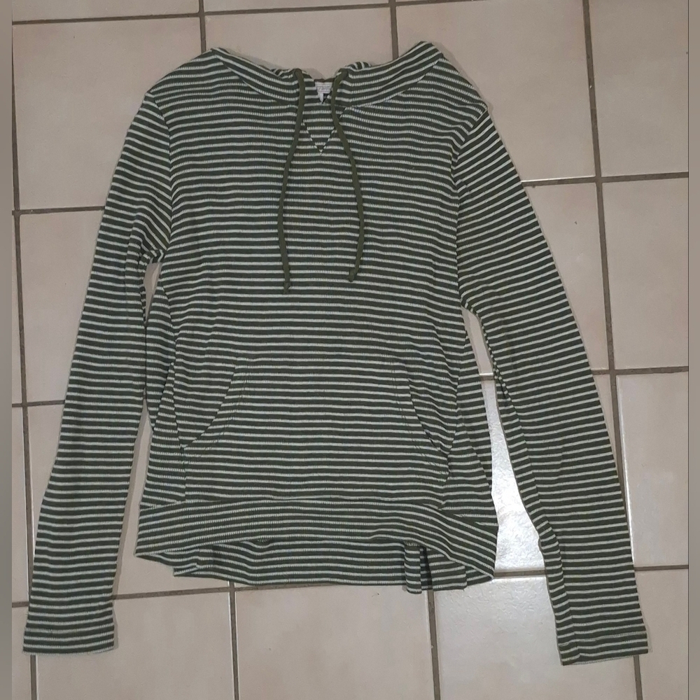 GAP Striped Lightweight Hoodie – Olive Green & White (S/P)